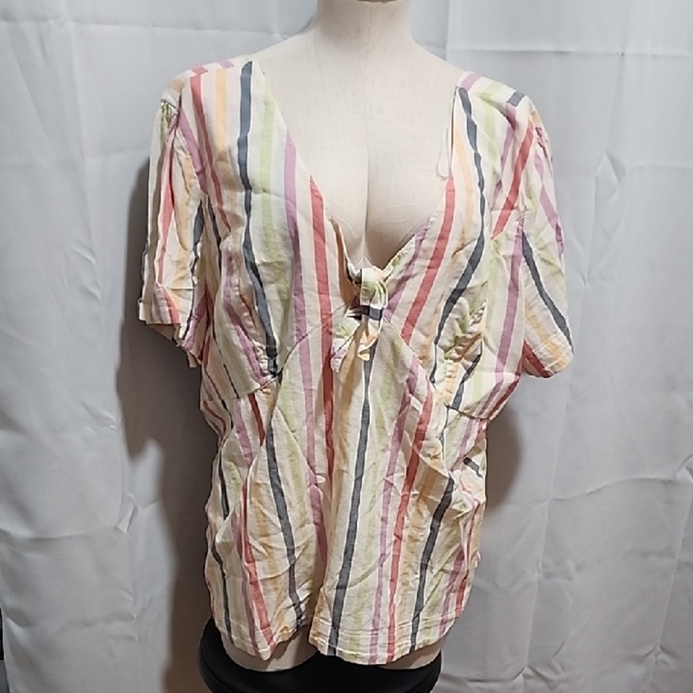 Old Navy Pastel Striped Blouse with Front Knot